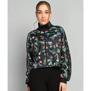 Adidas Bellista Cropped Track Jacket Size S Black Floral Full Zip Y2k Sportswear